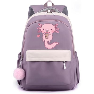 Schattige Kawaii Axolotl rugzakken voor zowel mannen als vrouwen Axolotl schooltas schattige cartoon rits rugzak grote capaciteit schooltas paars