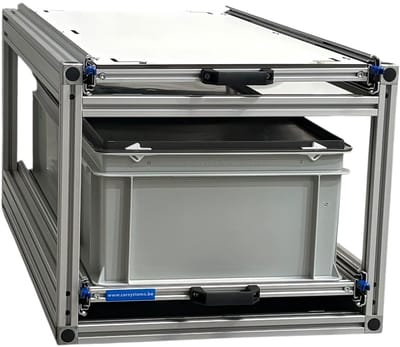 Dubbele schuifframe 90x40 cm inclusief 2 bakken met deksel en 6 mm global volkern bovenplaat