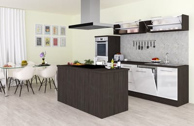 Eilandkeuken 280 cm - complete keuken met apparatuur Amanda - Eiken grijs/Wit - soft close - keramische kookplaat - vaatwasser - afzuigkap - oven - spoelbak