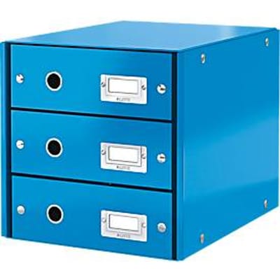 Leitz Wow Click & Store Ladekast Met 3 Laden - 81% Gerecycled Karton - Voor A4 Formaten - Ruimtebesparende Opberger - Blauw