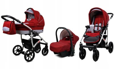 BabyLux® Kinderwagen 3in1 – LARGO - CHILI SILVER SILVER FRAME - Opklapbare Wandelwagen incl. Reiswieg, Multifunctionele Buggy Sportstoel, Autostoel - Combi-kinderwagen met Luiertas, Regenhoes, Klamboe, Bekerhouder, etc.