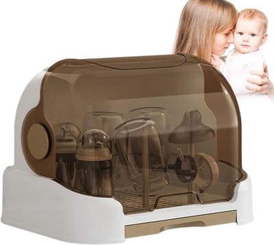 Fles Droogrek - Flessenhouder Organizer - Babyflessen Drogen - Verwijderbare Lekbak - 26.5 cm Hoog - Bruin