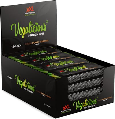 XXL Nutrition - Vegalicious Protein Bar - 12 Gram Eiwit - Veganistische Eiwitreep - Eiwit Erwtenproteďne-Isolaat - Choco Peanut Caramel - 100% Vegan - 12 Pack