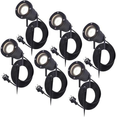 6x HOFTRONIC Sydney - GU10 Tuinspot voor buiten - 1.5 Meter kabel met eurostekker - 5 Watt 450 lumen - Aluminium Prikspot met grondspies - IP65 waterdicht - 4000K Neutraal wit - Ook te gebruiken als wandspot - Gazon spotlight - Schijnwerper