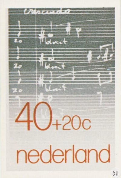 Briefkaart met afbeelding Muziekschrift postzegel