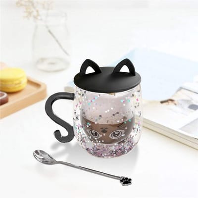Leuke Cadeaus voor Vrouwen: Dubbelwandige Glazen Koffiemokken met Schattige Kat, Perfect voor Verjaardag, Kerst en Valentijnsdag