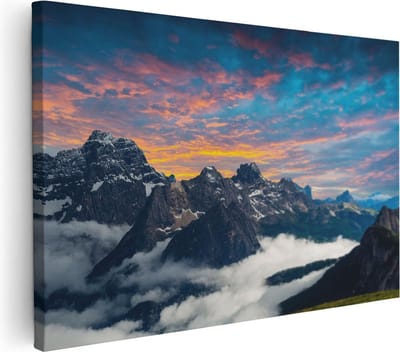 Artaza Canvas Schilderij Zonsondergang - 30x20 cm - Klein - Wanddecoratie Bergen - Muurdecoratie Woonkamer - Kamer Accessoires Natuur