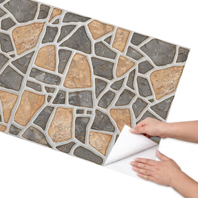 Coloray Meubel Wrap Folie - Bruin Meubelfolie - 65x130 cm - Decoratiefolie Zelfklevend Steenpatroon - Meubelfolie Zelfklevend - Rustiek Meubelfolie - Wrapfolie Keuken - Wanddecoratie - Texturen