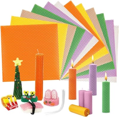 DIY Kaarsen Maken met Bijenwas, Set van 12 Stukken, Inclusief Katoenen Lont en Bladvormen voor Creatieve Projecten, Geschikt voor Volwassenen en Kinderen