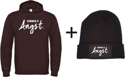 Remmen is Angst set wintersport hoodie zwart M + muts - wit - soBAD. | Foute apres ski outfit | kleding | verkleedkleren | wintersport beanie | wintersporttruien | wintersport dames en heren