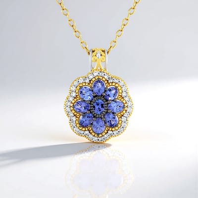 Cavill - 925 Zilver Vergulde Halsketting - 1,539 ct Ovale Tanzaniet & 0,421 ct Zirkonia - Verstelbare Ketting - Elegante Zilveren Sieraden