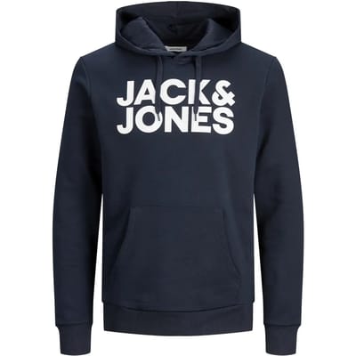 JACK & JONES Corp logo sweat hood regular fit - heren hoodie katoenmengsel met capuchon - blauw grote print