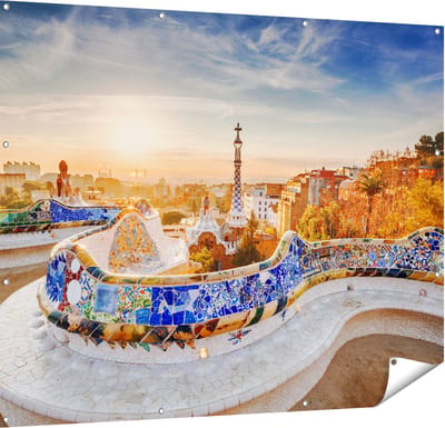 Gards Tuinposter Park G�ell in Barcelona - 150x120 cm - Tuindoek - Tuindecoratie - Wanddecoratie buiten - Tuinschilderij