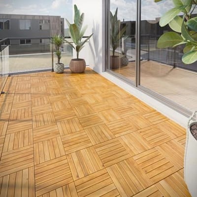 54 Interlocking Acacia Wood Outdoor Floor Tiles - Weather-Resistant Square Flooring for Balcony, Garden, and Patio - Easy DIY Installation - 30x30 cm