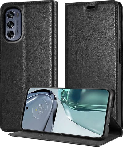 Cadorabo Hoesje geschikt voor Motorola MOTO G62 5G in ZWARTE NACHT - Beschermhoes met magnetische sluiting, standfunctie en kaartvakje Book Case Cover Etui