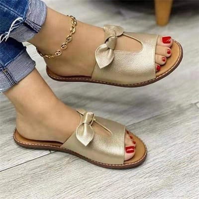 Grote maten damesschoenen Zomer Bow Hollow Dames Sandalen en Slippers Europese en Amerikaanse Bow Sandalen 43 goud