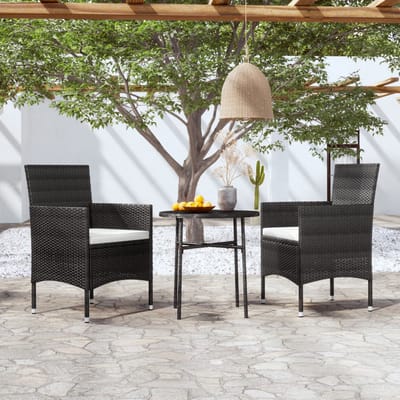 vidaXL - 3-delige - Tuinset - poly - rattan - zwart