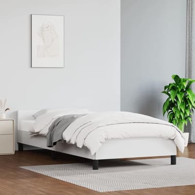 Bedframe met hoofdbord - Lederlook bed - Ontspannen slapen - Vuilafstotend materiaal - 90 x 200 cm - Wit