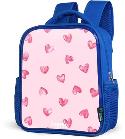 NoBoringSuitcases.com® - Rugzak blauw - Schooltas jongens - Roze hartjes - Kinder rugtas jongen - Boekentas kind - Kinderrugzak voor school - Schoolrugzak