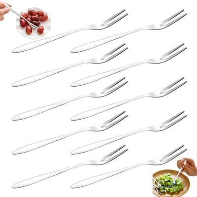 10 stuks - Roestvrijstalen krabvork - Mini roestvrijstalen vork - Voorgerechtvork - Zilver - Salade- en dessertvork - Voorgerechtvork - Oestervork - Roestvrijstalen bestek - Roestvrijstalen vork met meerdere tanden