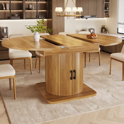 HAUSS SPOLE Eettafel - Uitschuifbaar Met Opbergruimte - Voor Keuken, Eethoek En Thuiswerkplek - MDF En Metaal - Donkerbruin