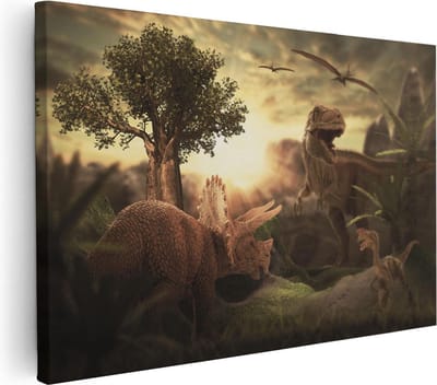 Artaza Canvas Schilderij Dino - 60x40 cm - Wanddecoratie Dieren - Muurdecoratie Jungle - Schilderijen Op Canvas