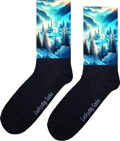 Kerstdorp - Winter dorp - Opkikker - Grappige sokken - Valentijns cadeau - Verjaardag cadeau - Kerst cadeau - Grappige sokken - Leuke sokken - Vrolijke sokken - Kerst sokken - Bergen - Vaderdag - Moederdag - Socks die Happy maken - Maat 37-44