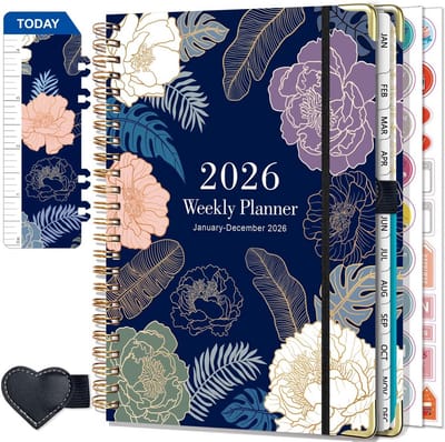 Thijox - NEYSA Agenda 2026 Weekplanner A5 Academisch Dagboek met Zelfklevende Penlus, Liniaal Bladwijzer, Maandelijkse Tabbladen en Stickers