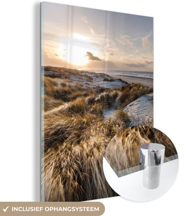 MuchoWow® Glasschilderij 90x120 cm - Schilderij acrylglas - Strand - Zee - Scheveningen - Nederland - Foto op glas - Muurdecoratie woonkamer - Wanddecoratie slaapkamer - Schilderijen