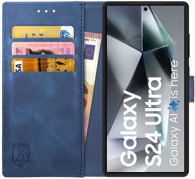 Rosso Element Book Case Wallet Hoesje Geschikt voor Samsung Galaxy S24 Ultra | Portemonnee | 3 Pasjes | Magneetsluiting | Stand Functie | Blauw