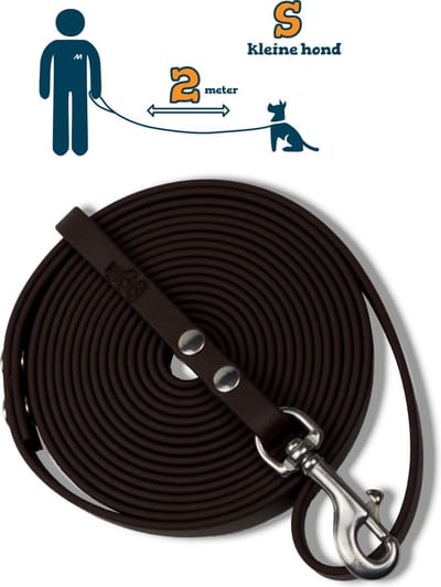 Miqdi hondenriem - BioThane – donkerbruin – 2 meter lang – 9mm breed – XS/S – kleine hond