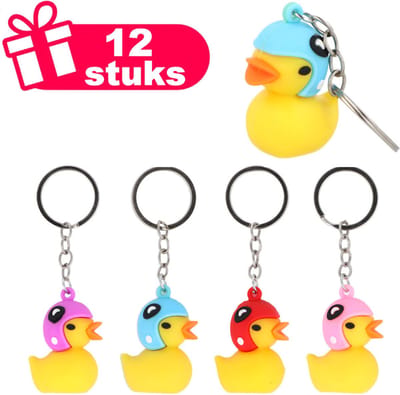 Henbrandt - 12 Stuks Gele Eendjes Sleutelhangers met Helm - Traktatie uitdeelcadeautjes voor kinderen & peuters - Traktaties en kinderverjaardagen - Klein grabbelton speelgoed voor in traktatie uitdeelzakjes