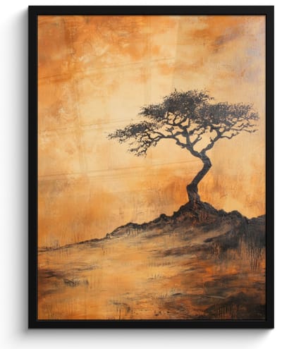 Poster in lijst - Fotolijst 50x70 cm - Posters - Boom - Landschap - Oranje - Posterlijst zwart - Decoratie - Wanddecoratie woonkamer - Muurdecoratie slaapkamer