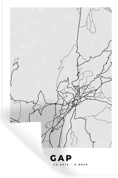 Muurstickers - Sticker Folie - Plattegrond – Kaart – Stadskaart – Frankrijk - Gap - 20x30 cm - Plakfolie - Muurstickers Kinderkamer - Zelfklevend Behang - Zelfklevend behangpapier - Stickerfolie