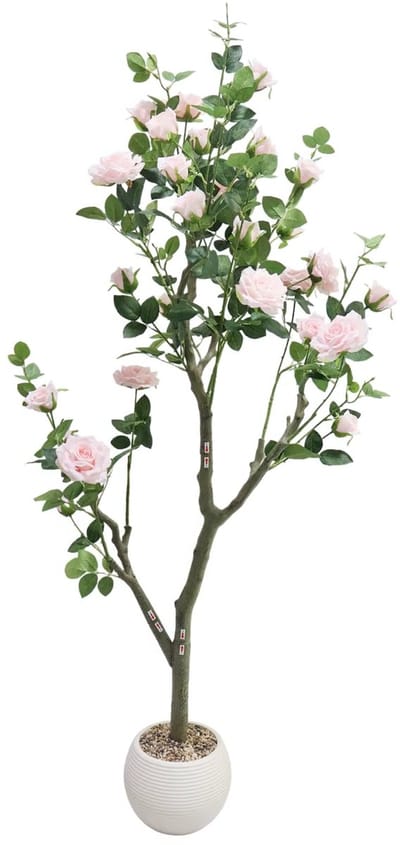 Kunstmatige rozenbloembomen - Voor woonkamer of kantoor - Decoratieve faux rozenplant met groene bladeren - 150 cm, roze - Light Roze