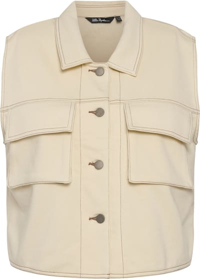 Ulla Popken - Dames - mouwloos sweatjack jeansnaden oversized overhemdkraag - Ivoor - Maat 46+