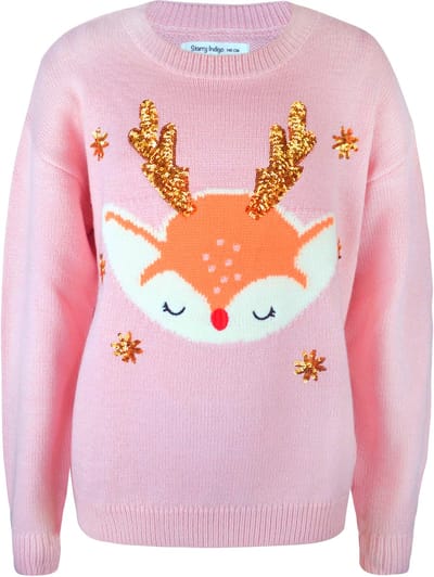 Starry Indigo - Foute Kersttrui / Sweater Meisjes met Glitter | Reindeer | Roos