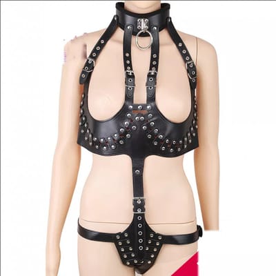 Nooitmeersaai - Harnas Vrouw - PU Leer - Zwart - Spikes - Bondage Harnas - BDSM