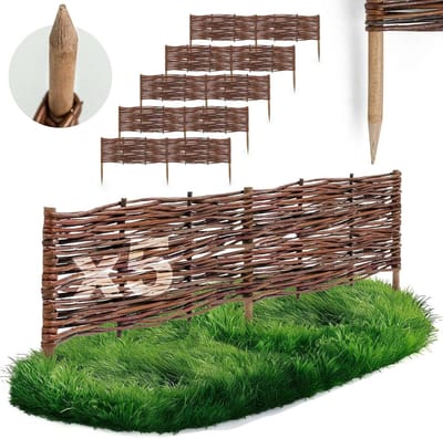 BOGATECO Wilgen Beeteinfassung - Set van 5 Stuks - Diverse Maten - Flexibele Rasenkant & Steckzaun - Handgevlochten Tuinafscheiding | 120 cm x 20 cm