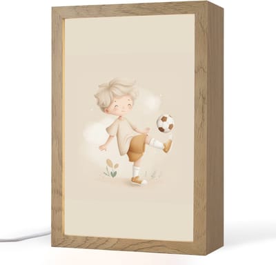 Nachtlampje 20x30 cm - Kinder lampje - Jongen - Beige - Minimalistisch - Voetbal - Tafellamp kinderkamer - Slaapkamer lamp - Bedlamp kinderen - Kinderlampje stopcontact - Wandlamp babykamer - Nachtlampjes