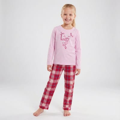 La-V pyjama set voor meisjes met geruite flanel broek rood 116-122