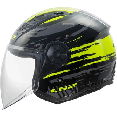 LS2 OF616 Airflow II Brush Zwart Neon Geel Jethelm - Maat XS - Helm