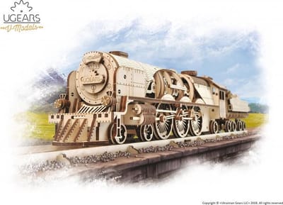 Houten 3D puzzel - houten bouwpakket - VM Express stoomtrein met Tender - Ugears - 538 onderdelen