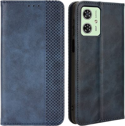 Coverup Hoesje - Geschikt voor Motorola Moto G54 Hoesje - Coverup Vintage Style Book Case - Blauw
