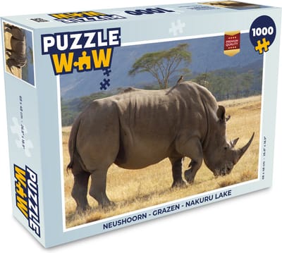 Puzzel Neushoorn - Grazen - Nakuru Lake - Legpuzzel - Puzzel 1000 stukjes volwassenen