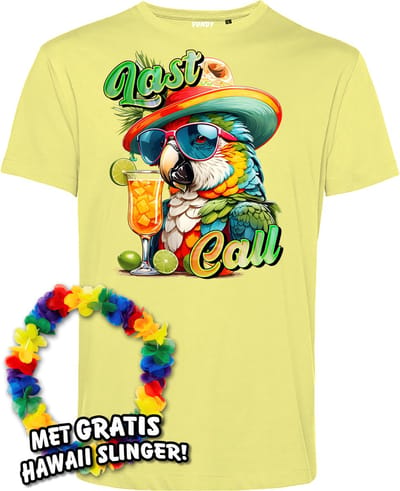 T-shirt Last Call | Toppers in Concert 2024 | Club Tropicana | Hawaii Shirt | Ibiza Kleding | Lichtgeel | maat XS