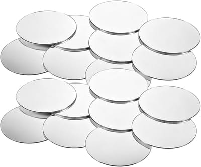 Verpakking van 20 stuks - Ronde acrylspiegel - Spiegelsticker - Zelfklevende kleine ronde knutselspiegel - Decoratieve glazen spiegel - Geschikt voor knutselprojecten, wanddecoratie, sieraden maken en andere doe-het-zelfprojecten - 10x10 cm - Zilver