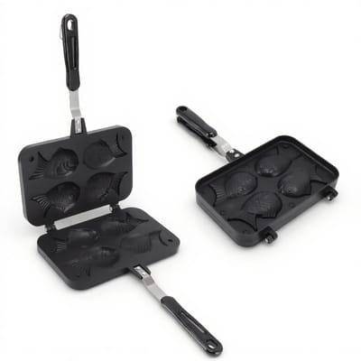 Dailygoods- Taiyaki Pan - Vis Vorm Cake Maker - Antiaanbaklaag - 4 Trays - Duurzaam Aluminium - Anti-verbrandingshandvat - Wafelijzer