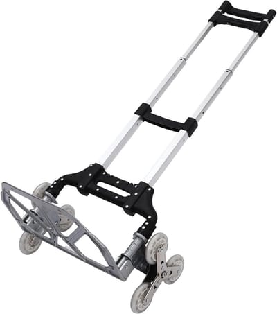 Velori Opvouwbare Trapsteekwagen 75 kg - Trapklim Steekwagen - Handkar met 6 Wielen - Aluminium Transportwagen - Opvouwbare Bagagekar - Antislip Laadplaat