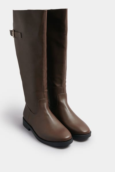 Yours Bruine Imitatieleren Kniehoge Laarzen Met Gespdetail In Extra Brede Eeepasvormsize 37EEE
